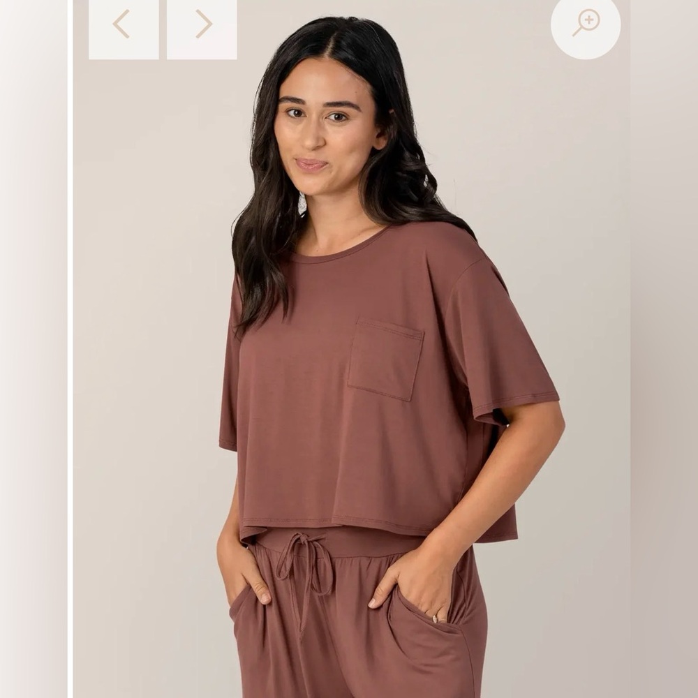 NWOT Aria Bamboo Casual Cropped Short Sleeve Top - Redwood Zise Small /Petite